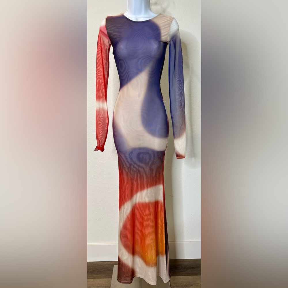Woods by Jordyn Eclipse Bodycon Mesh Colorscape Maxi Dress